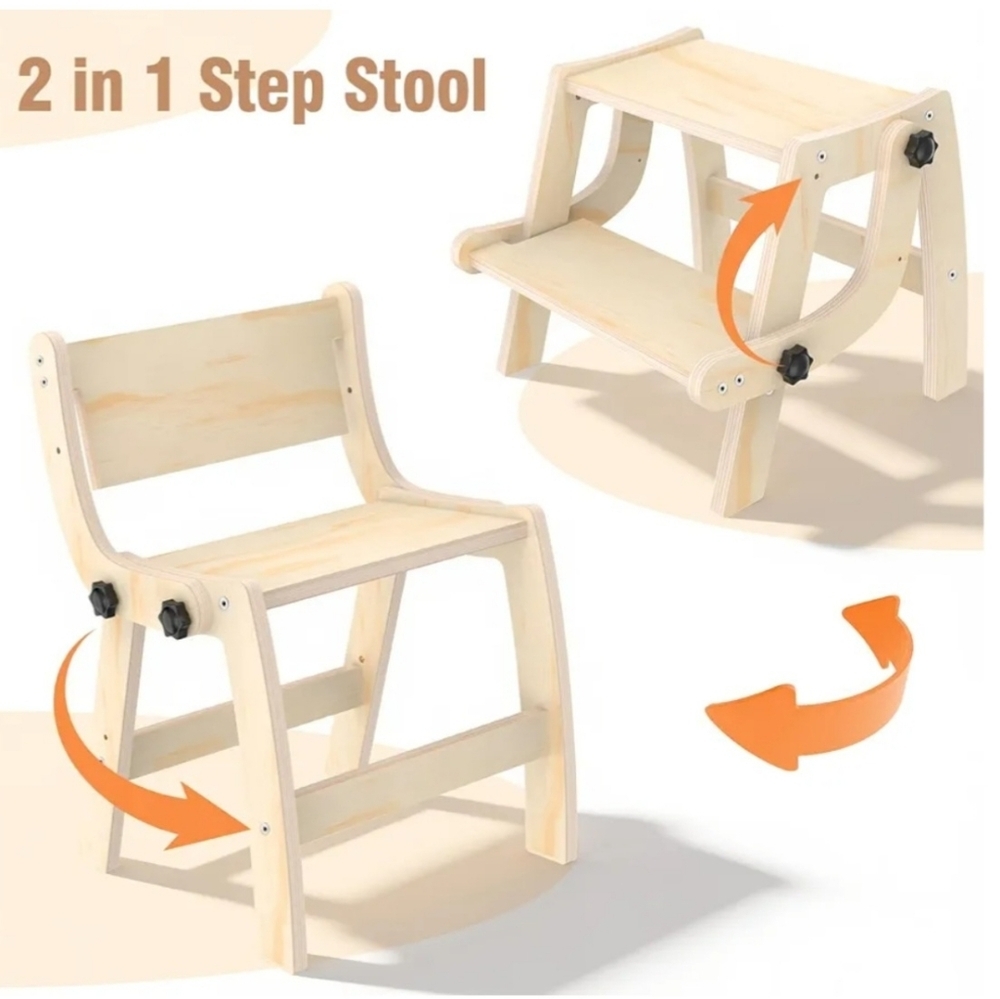 New 2-in-1 Wooden Toddler Step Stool/Chair